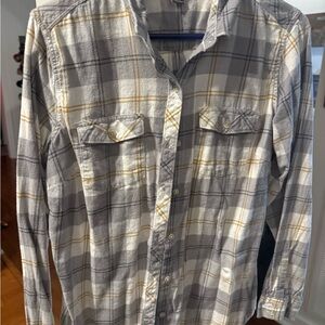 Eddie Bauer Gray and Yellow Plaid Casual flannel Shirt